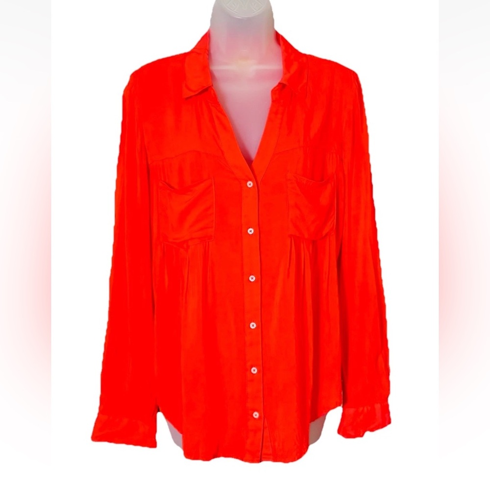 Maeve Anthropologie Red Orange Lightweight Button Up Top Shirt Blouse Sz Medium